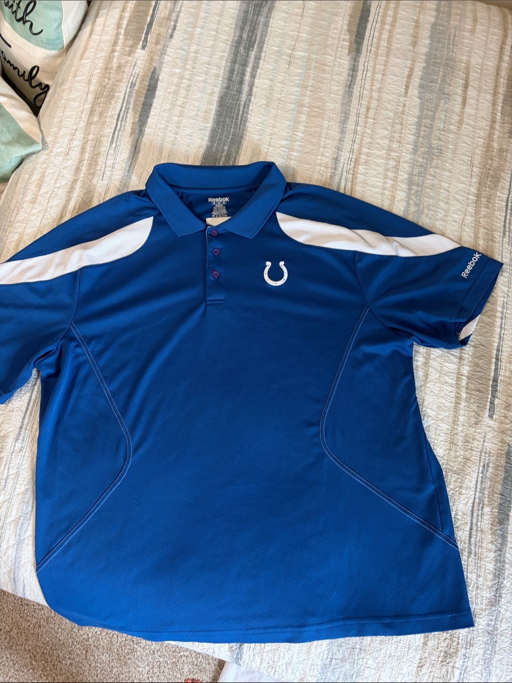 Reebok Men’s Royal Blue and White Colts Polo - read